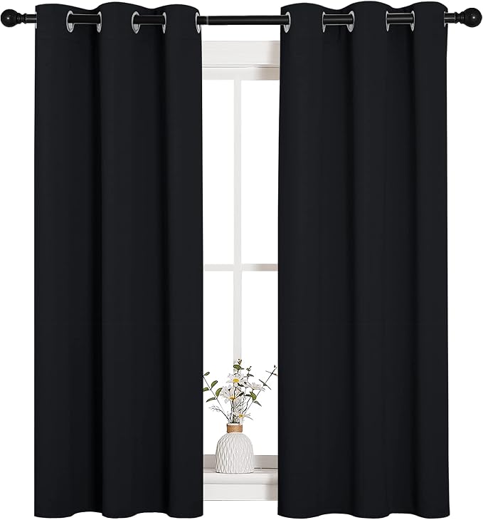 NICETOWN Blackout Draperies Window Curtain Panels, Autumn/Winter Thermal Insulated Solid Grommet Blackout Curtains/Drapes for Cafe (Set of 2, 34 inches by 54 inches, Black)