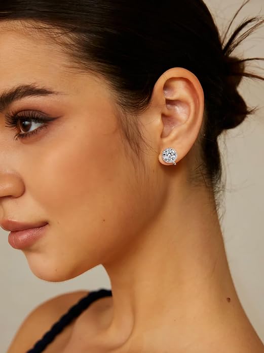 FindChic Sparkling Birthstone Clip On Earrings for Women, Silver Plated Stud Earrings 8MM Cubic Zirconia Non Pierced Studs, 12 Months Birthday Jewelry Gift