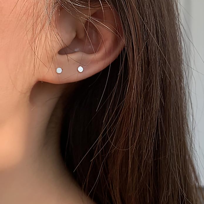 EPIRORA Sterling Silver Stud Earrings for Women Men- 4 Pairs of Hypoallergenic Simple Geometric Small Stud Earring Set Tiny Circle Triangle Square Bar Stud Earrings Mini Cartilage Tragus Earrings
