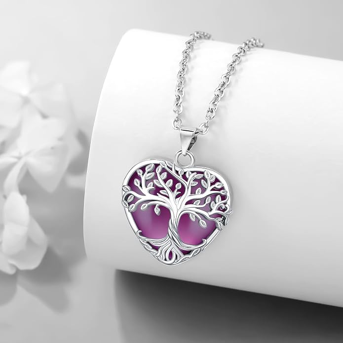 Tree of Life Necklace for Women Moonstone/Turquoise/Amethyst Pendant Boho Necklace Fine Jewelry Gifts for Wife Mom Grandmother