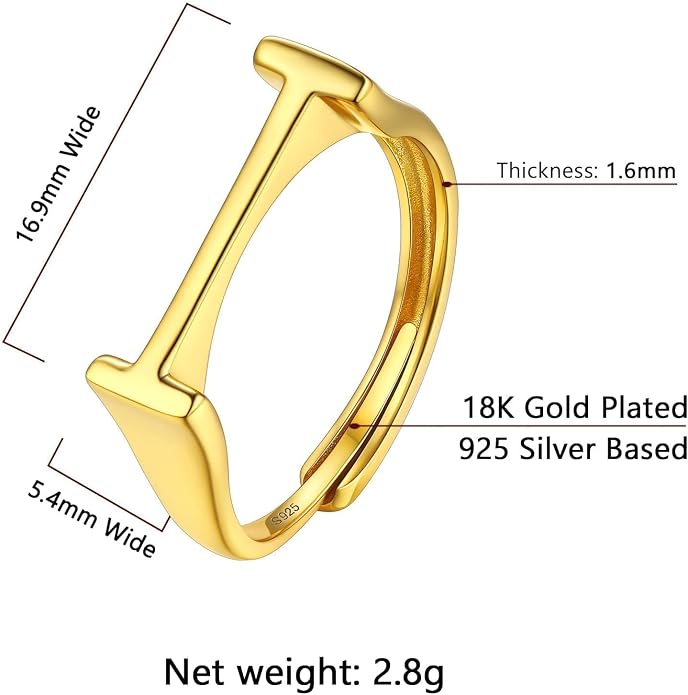 SILVERCUTE 925 Sterling Silver Initial Rings for Women,Adjustable Capital Letter Ring Hypoallergenic,Minimalist 925 Silver Rings for Mother Daughter