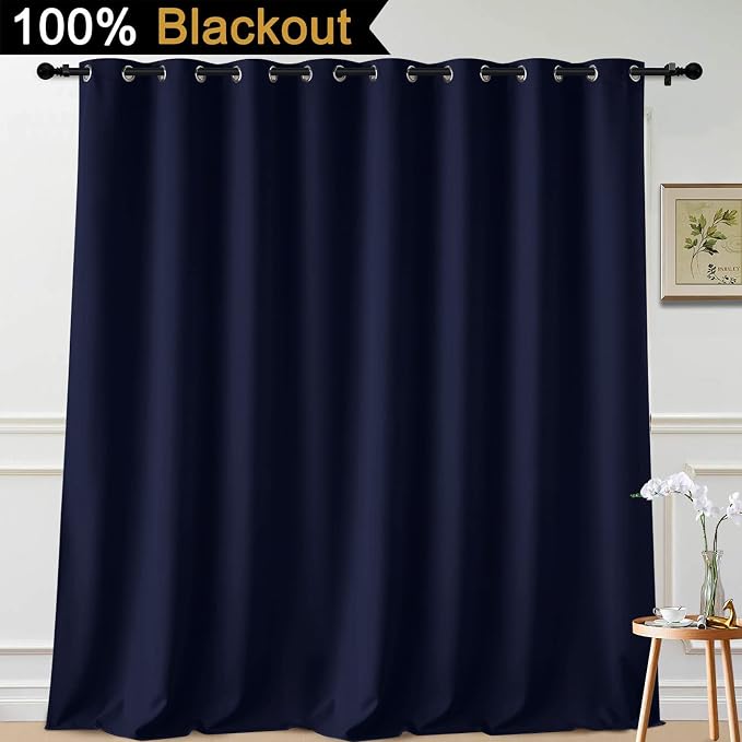 Yakamok Navy Blue Blackout Patio Door Curtain Panels W100 x L108,1 Panel | Noise Reducing Barrier Panel for Sliding Glass Door, 2 Thick Layers Heat Full Light Blocking Patio Door Drapery
