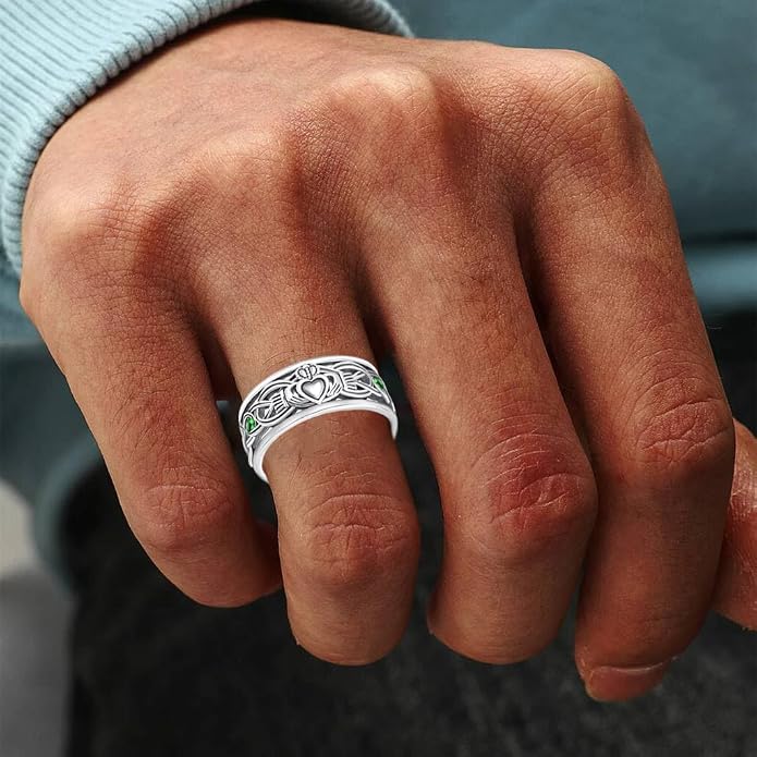 Claddagh Celtic Knot Band Rings for Men Women 925 Sterling Silver Irish Claddagh Promise Ring for Women Men