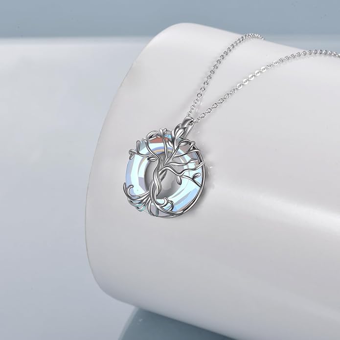 TOUPOP Tree of Life Necklace Gifts for Women 925 Sterling Silver Family Tree Pendant with Crystal Birthday Irish Jewelry Gifts for Women Her Wife Mom