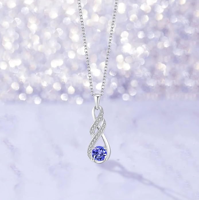 Birthstone Necklaces for Women 925 Sterling Silver Infinity Pendant Created Gemstone Jewelry for Her, 16"+2"