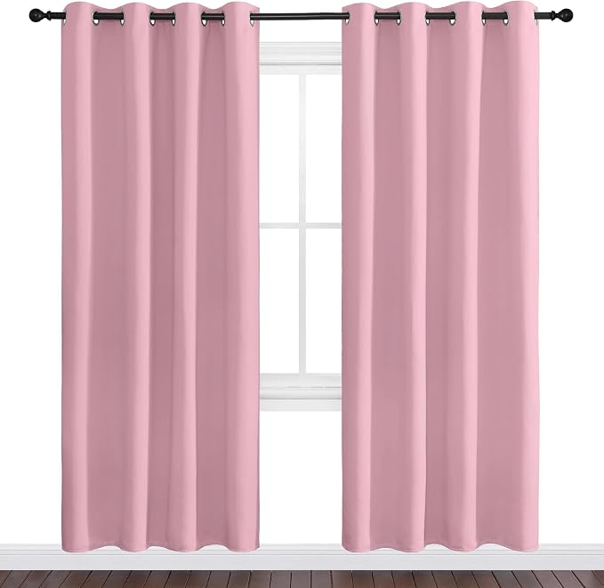 NICETOWN Blackout Curtain Panel Grommet - Home Decorations Thermal Insulated Solid Grommet Top Blackout Living Room Panels/Drapes for Gift (Crystal Pink, 1 Pair, 55 x 78-Inch)
