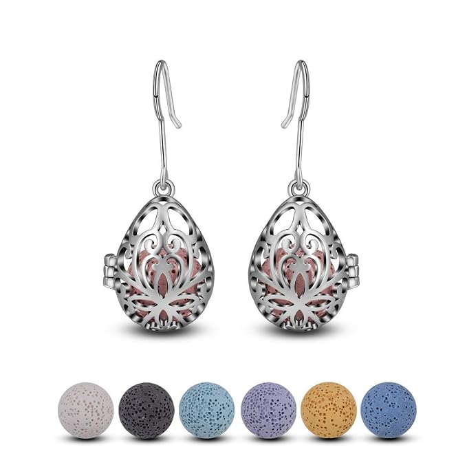 Essential Oil Diffuser Necklaces & Earrings Set, Women Aromatherapy Jewelry with Lava Rock Stones