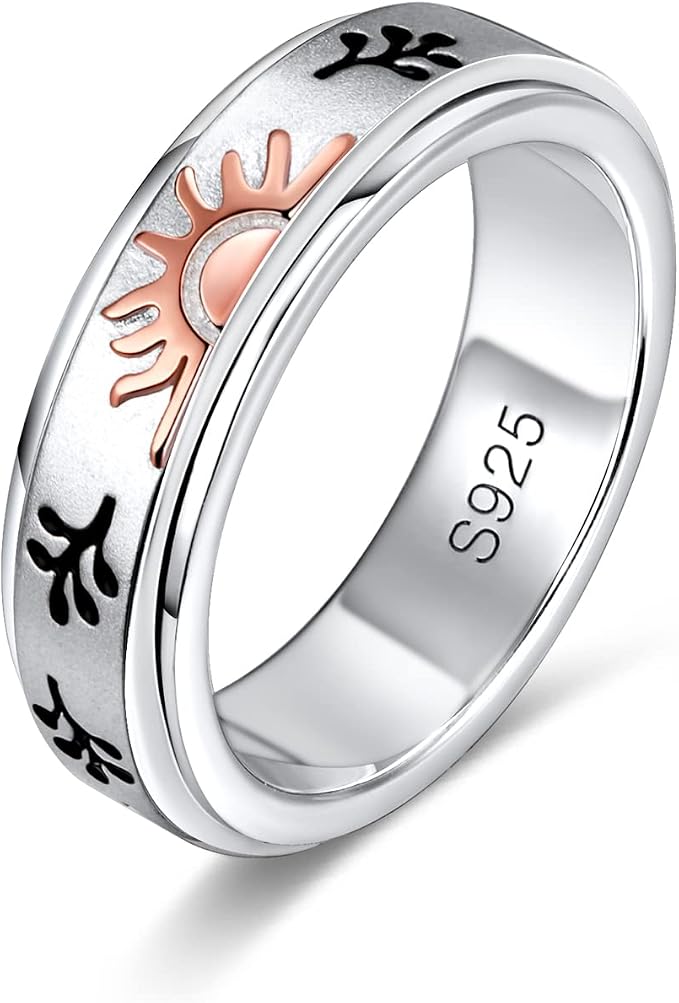 Fidget Ring Spinner Ring for Anxiety Women Men Daughter Real S925 Sterling Silver Fidget Ring