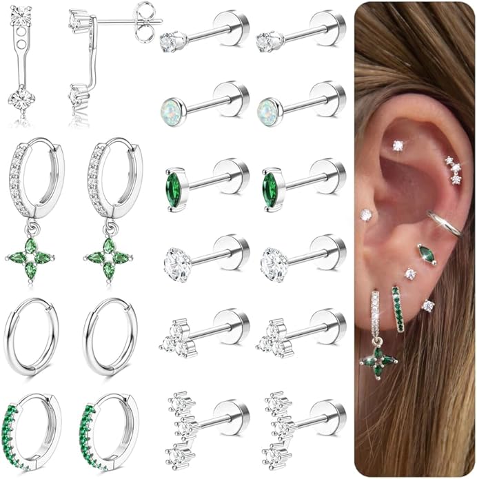 MILACOLATO Hypoallergenic Flat Back Earrings 14K Gold Plated Cartilage Earring Sets for Multiple Piercing 20G Surgical Stainless Steel Earrings for Women Trendy Earring Stacks Small Hoop Flatback Stud Earrings