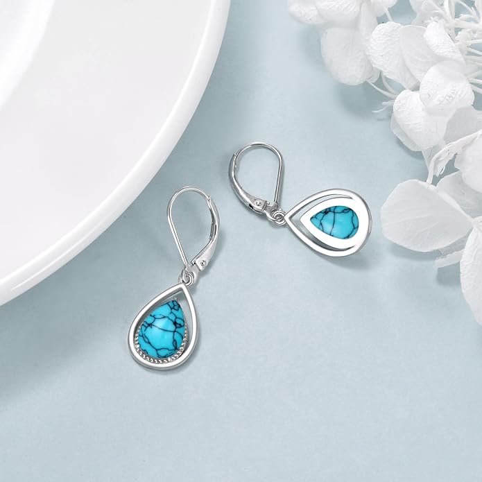 VONALA Dangle Earrings 925 Sterling Silver Opal Larimar Lapis Sapphire Turquoise Moss Agate Crystal Dangling Earrings Jewelry Gift for Women