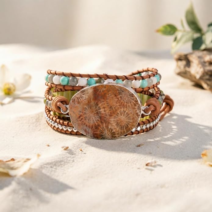YGLINE Boho Handmade Wrap Leather Tube Crystal Stone Bracelet for Women