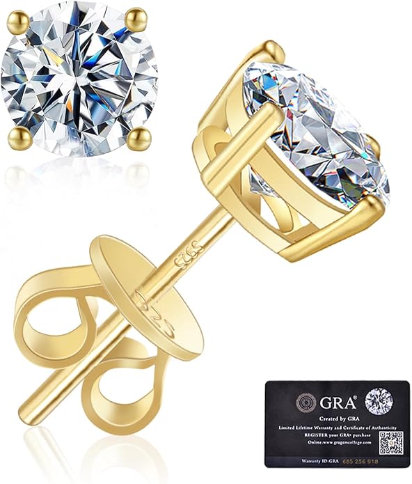 Moissanite Stud Earrings GRA 925 Sterling Silver Earrings for Men 18K White Gold Plating Earrings for Women,wedding earrings(0.3Ct-4Ct)