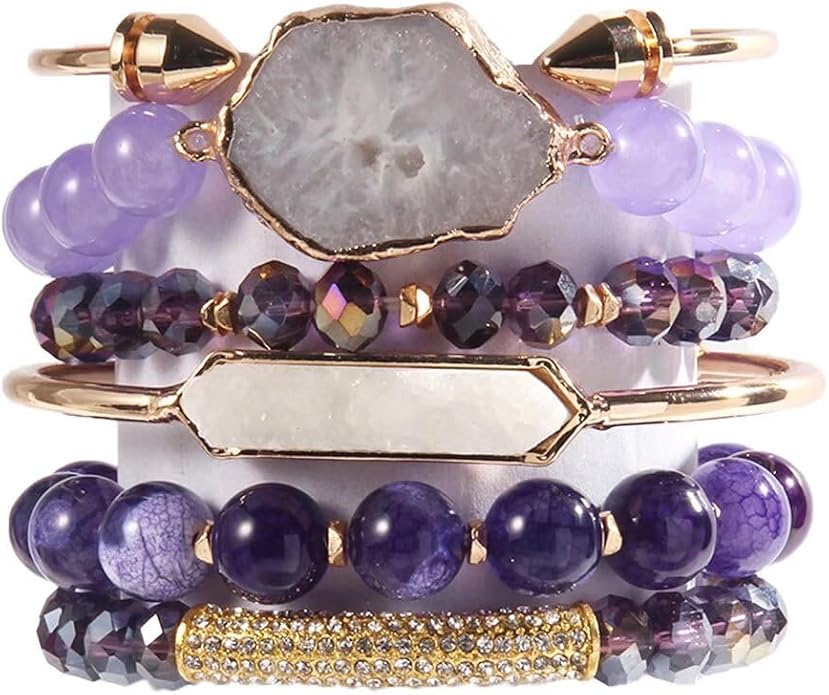 Yomisa 5PCS 6PCS Natural Boho Beaded Bracelets/Bangle for Women Men,Healing Turquoise Jasper Agate Crystal Gemstone Stone Chakra Multilayer Wrap Bohemian Handmade Jewelry Beads Stretch Bracelet Set