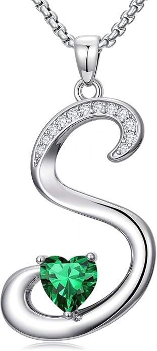 Birthday Gifts for Women Alphabet A to Z Initial Birthstone Pendant Necklaces for Women - 18k White Gold Plated Personalized Name Jewelry Anniversary Graduation Gifts for Wife Her Daughter Girlfriend(with Gift Box)
