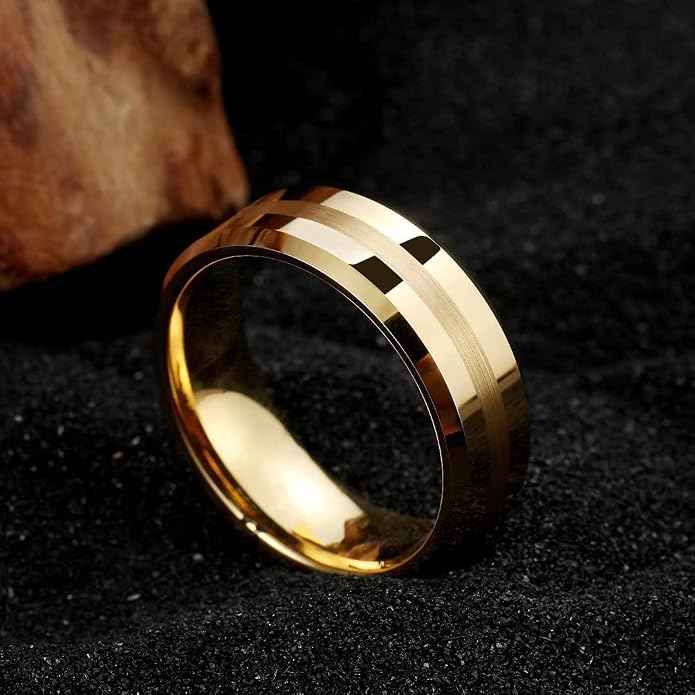 King Will Classic Tungsten Carbide Ring Brushed Two Grooved Center Hammered Design Mens Wedding Band for Men