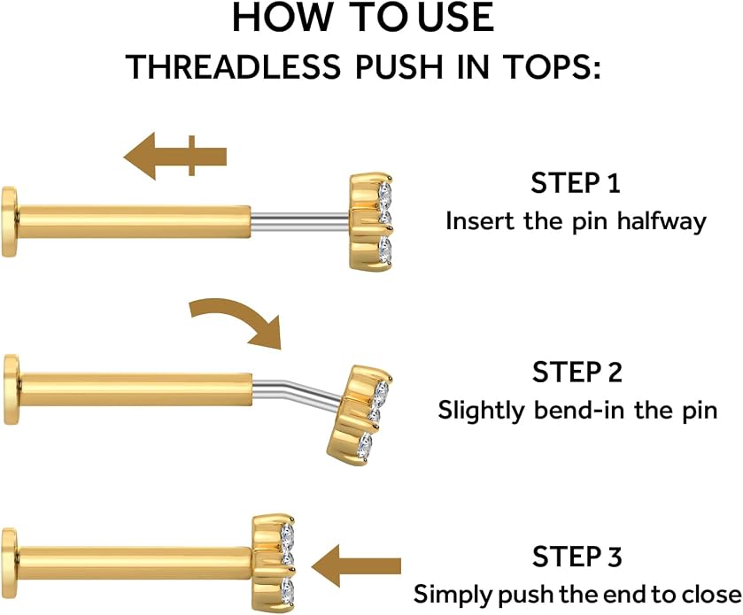 14K Yellow/White/Rose Gold Cartilage Earring Top Push in 1 Pcs Threadless Flower Flat Back Stud Nose Stud Lip Ring 16G Helix Tragus Piercing Jewelry for Women 6mm 8mm