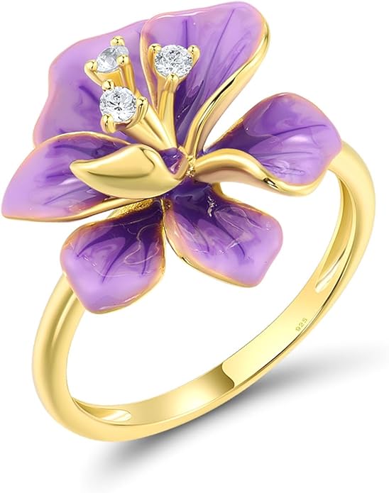 Santuzza 925 Sterling Silver Enamel Flower Statement Ring for Women
