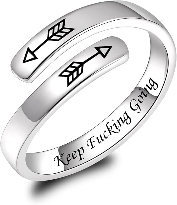 BEILIN 925 Sterling Silver Inspirational Jewelry Rings Adjustable Ring Personality Encouragement Gift for Teens Women