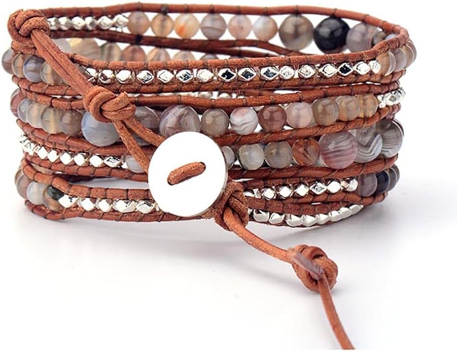 Boho Wrap Bead Bracelet for Women - Handmade Adjustable Natural Stone Beaded Bracelets Yoga Healing Bracelet Bangle Hippie Jewelry