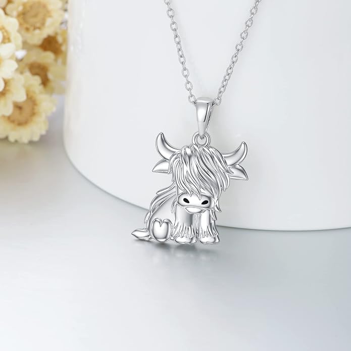 Highland Cow Gifts for Women 925 Sterling Silver Highland Cow Birthstone Necklace Fluffy Cow Jewelry Gifts Birthday Christmas