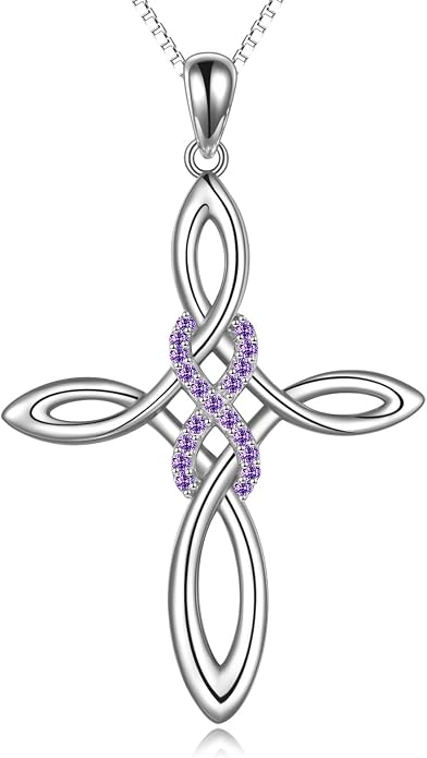 LUHE Celtic Knot Cross Necklace Sterling Silver Birthstone Polished Religious Infinity Celtics Jewelry Gifts for Women