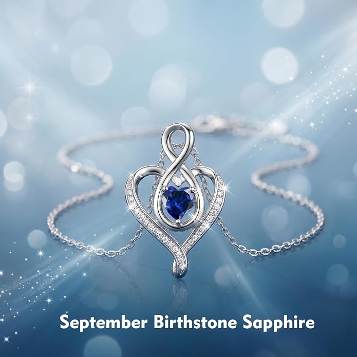 Birthstone Necklace for Women Heart Necklace S925 Sterling Silver Infinity Love Birthday Gifts for Mom Women Wife Girlfriend