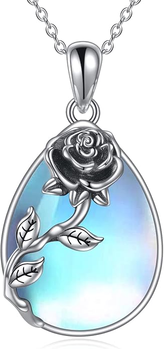 YAFEINI 925 Sterling Silver Moonstone Necklace Filigree Teardrop Pendant Necklace Jewelry for Women Girls