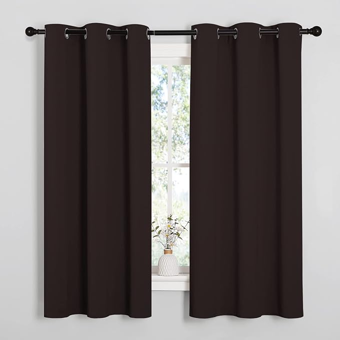 NICETOWN Blackout Curtain Panels for Bedroom Window, Triple Weave Microfiber Energy Saving Thermal Insulated Solid Grommet Blackout Draperies and Drapes (1 Pair, 34 inches by 63 Inch, Toffee Brown)