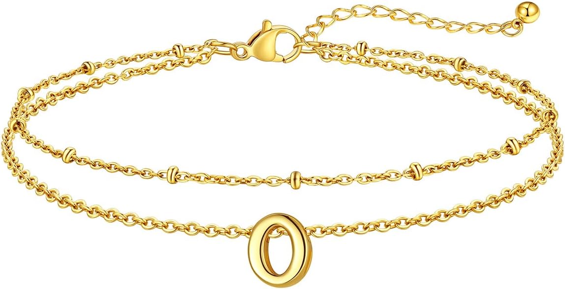 FaithHeart Initial Ankle Bracelets for Women, Waterproof 14k Gold Plated Initial Anklets Non Tarnish Stainless Steel Cute Layered Anklet Summer Beach Jewelry
