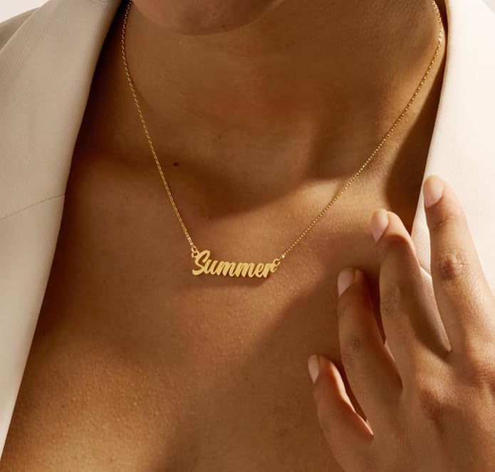 MOMOL 18K Gold Plated Stainless Steel Name Necklace Personalized Custom Name Necklace Customized Nameplate Necklace for women