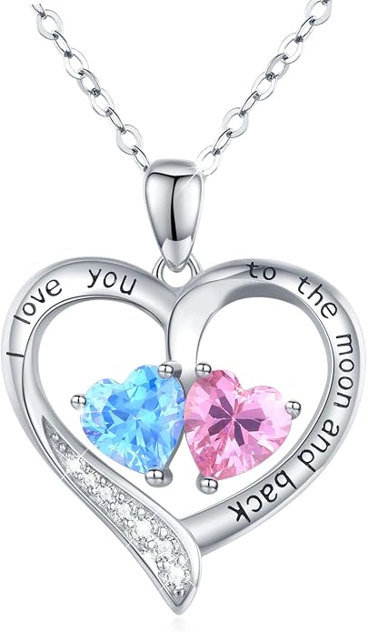 Cuoka 925 Sterling Silver Heart Necklace I Love You to The Moon and Back Pendant Sun Star Moon Necklace Jewelry for Women with Gifts Box
