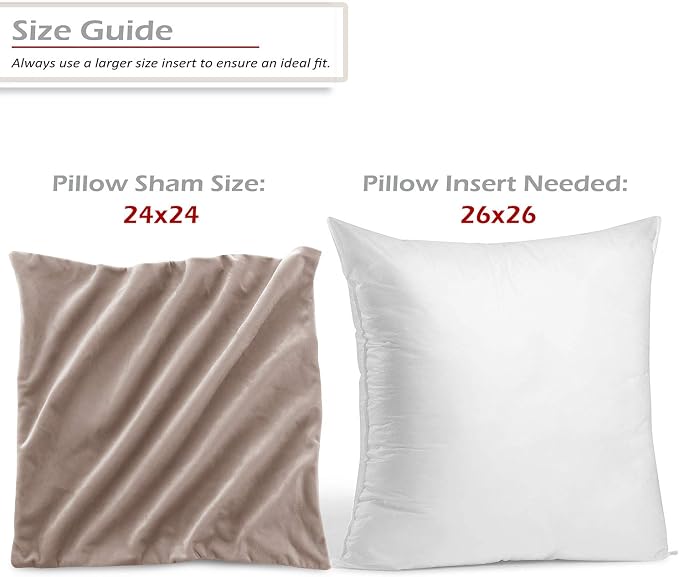 Nestl Throw Pillow Covers, Cozy Velvet Decorative Pillow Cases 24 x 24 Inches, Soft Solid Couch Pillow Covers for Sofa, Bed and Car, Set of 2 - Taupe Sand