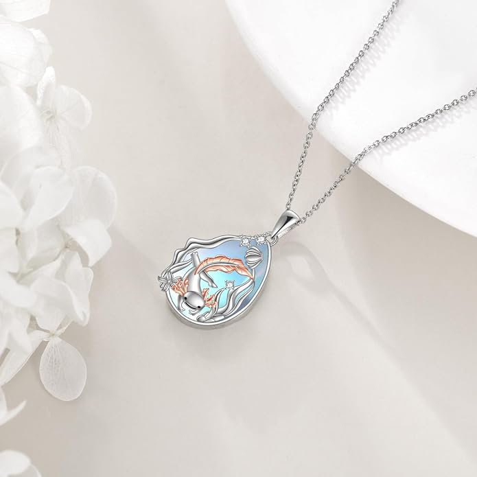 KQF Dragonfly/Butterlfy/Cat/Jellyfish/Bunny/Axolotl/Bee/Mermaid/Hummingbird/Elephant Necklace for Women Sterling Silver Moonstone Pendant Necklace Dragonfly Jewelry Gifts for Women
