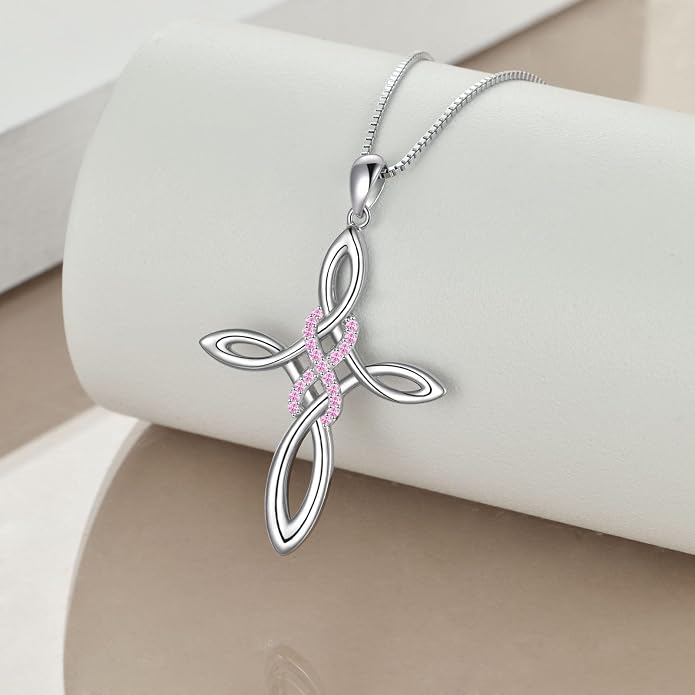 LUHE Celtic Knot Cross Necklace Sterling Silver Birthstone Polished Religious Infinity Celtics Jewelry Gifts for Women