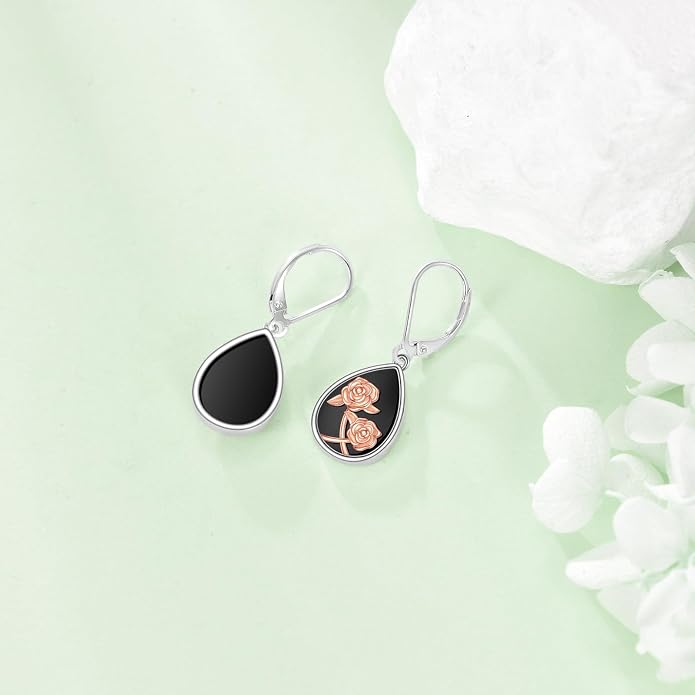 AOBOCO Teardrop Dangle Earrings for Women 925 Sterling Silver Moonstone Flower Filigree Leverback Jewelry Birthday