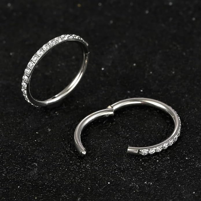5/10PCS Septum Rings Hoop, 16G/1.2*(6-8-10) mm Surgical Stainless Steel CZ Segment Nose Rings, Cartilage Clicker Hoop Earrings for Rook, Daith, Tragus, Shell pattern Gold Silver