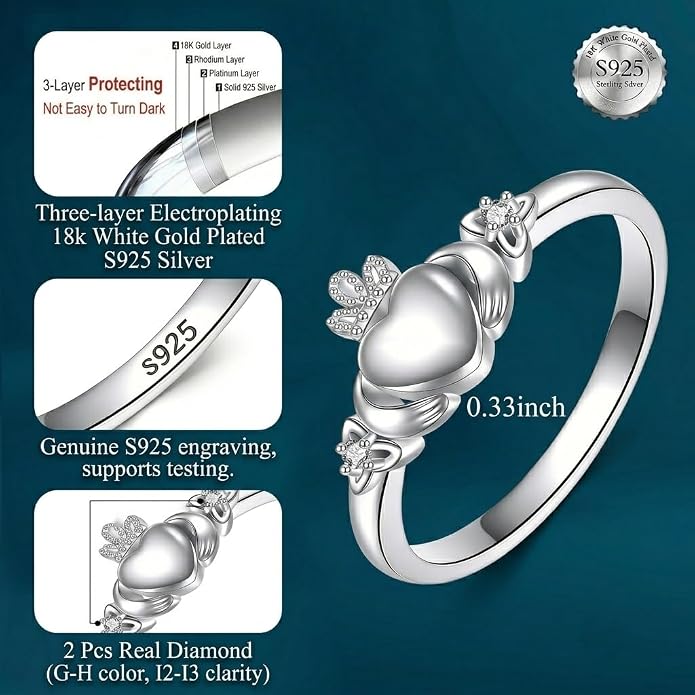 925 Sterling Silver Claddagh Ring/Celtic Knot Ring for Women, Irish Wedding Rings, Celtic Knot Irish Jewelry for Women