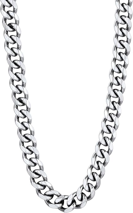 U7 Cuban Link Chain Necklace, Stainless Steel/Black/Gold Plated Chunky Curb Chain Necklace for Men Women, 14-30 Inches, 3/6/9/12 mm Width