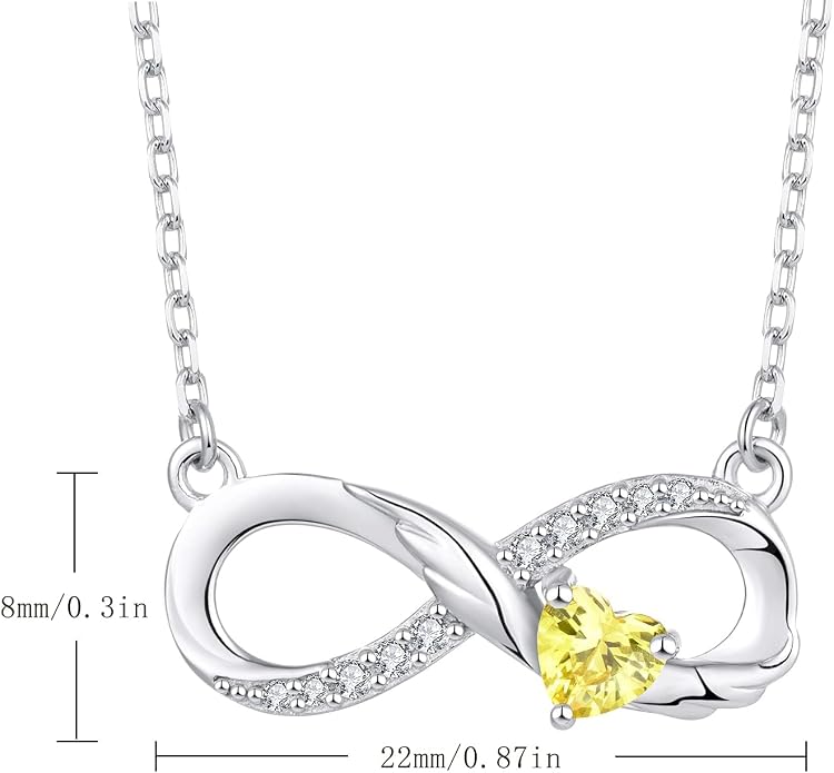 STARCHENIE Infinity Necklace 925 Sterling Silver Angel Wings Heart Birthstone Necklace for Women