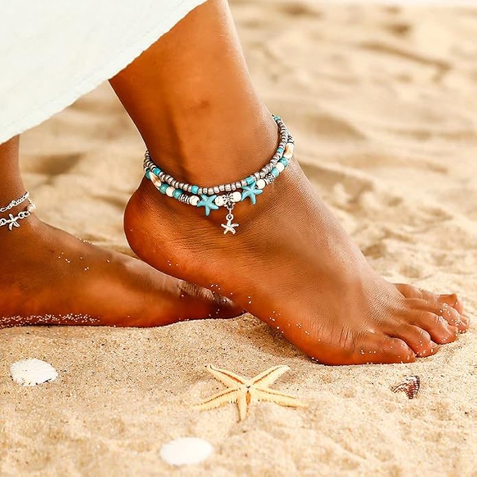 Suyi 5pcs Ankle Bracelets for Women Layered Beach Adjustable Anklets Boho Chain Anklet Foot Jewelry