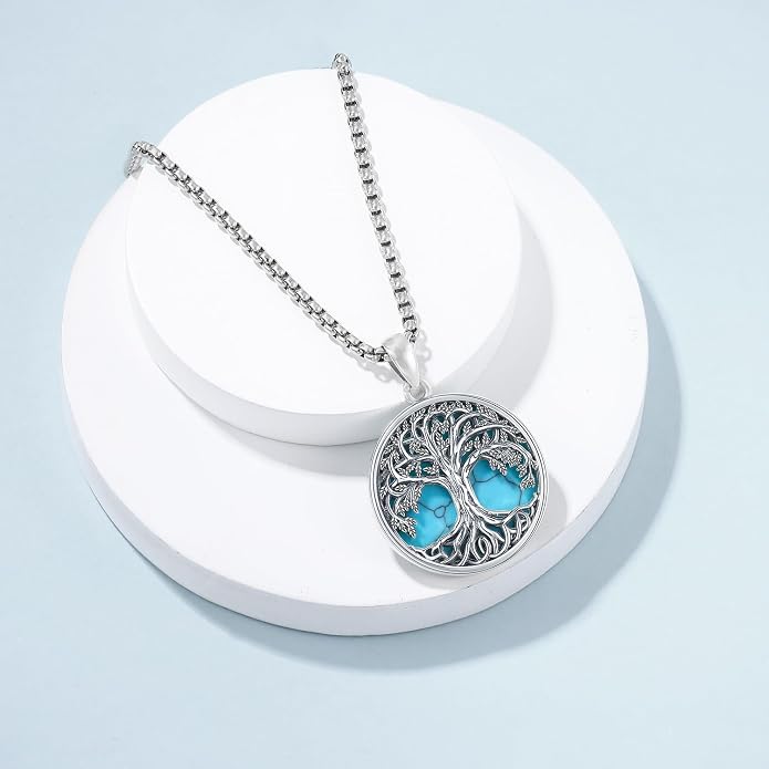 Aniu Tree of Life Necklace for Women, 925 Sterling Silver Mother of Pearl Family Palm Tree Charm Pendant Jewelry for Birthday Christmas Gift
