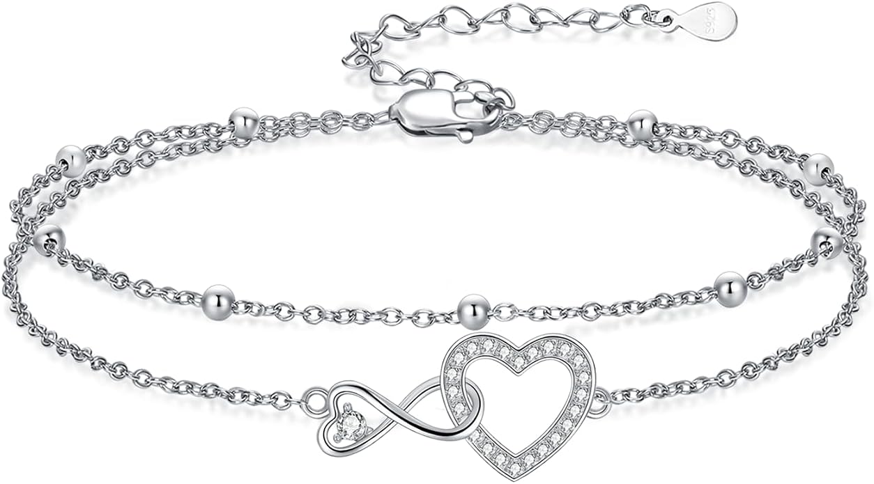 Anklet for Women 925 Sterling Silver Double Infinity Ankle Bracelet Waterproof Summer Jewelry Anniversary Birthday Gifts for Her