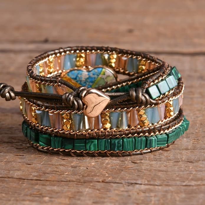 YGLINE Natural Stone Bracelet 3 Wraps Bracelet Handmade Boho Bracelet for Women Bracelet