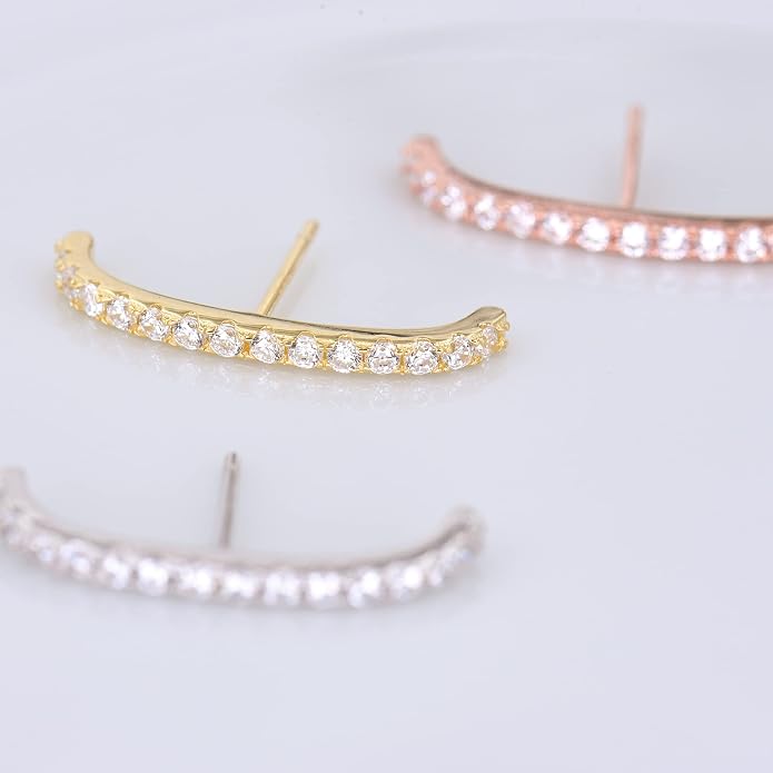 18K Gold Plated Sterling Silver Paved Gemstone Curved Bar Ear Cuffs Suspender Earrings CZ Huggie Earrings