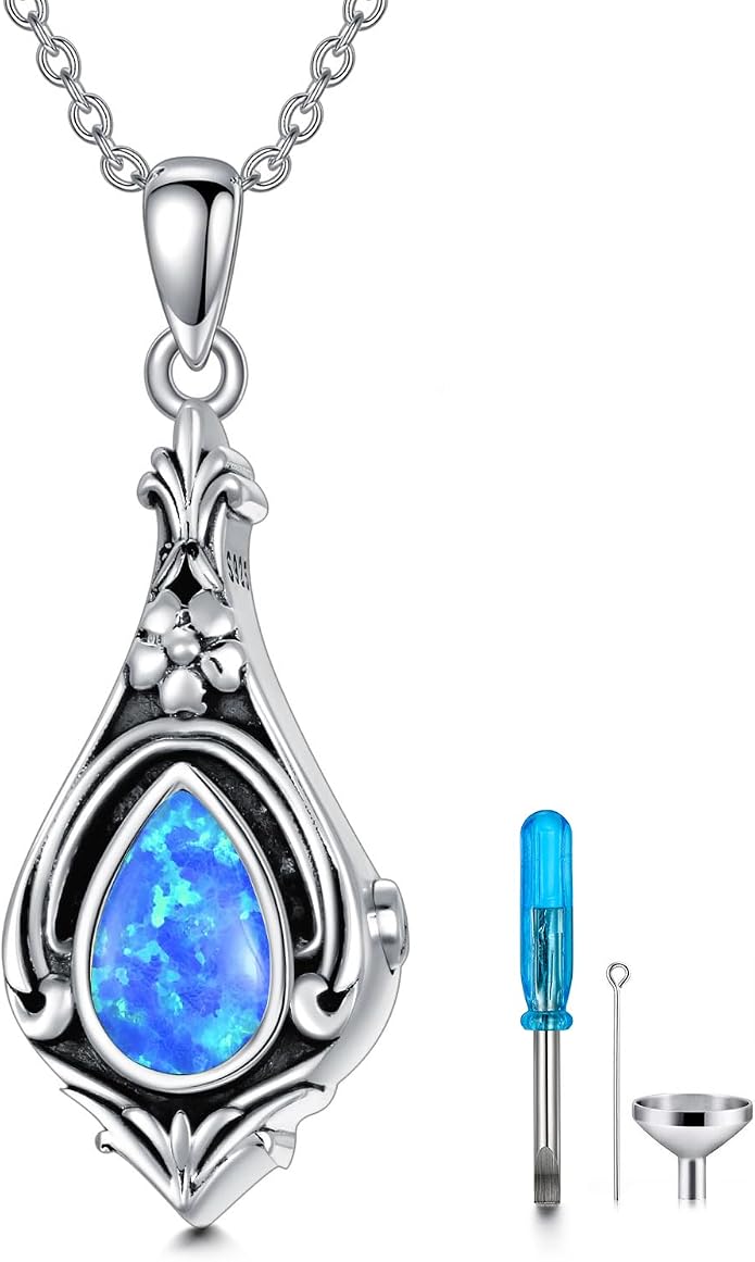 Seiyang Urn Necklace for Ashes 925 Sterling Silver with Birthstone Cremation Jewelry Keepsake Ashes Pendant Necklace Memorial Jewelry for Women Loved One
