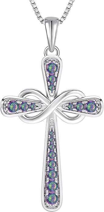 YL 925 Sterling Silver Cross Necklace for Women Halo Infinity Pendant Cubic Zirconia Jewelry for Mom