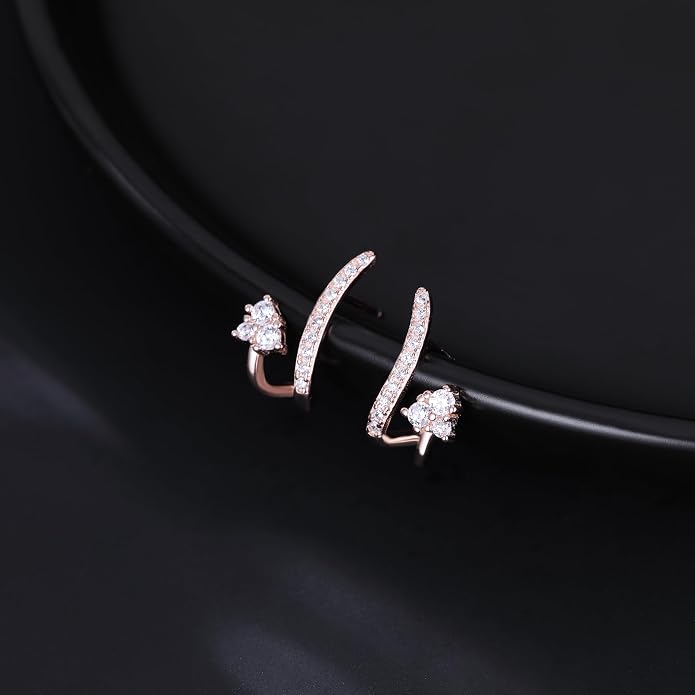 Reffeer Solid 925 Sterling Silver CZ Crawler Earrings Cuff for Women Teens CZ Wrap Stud Earrings Hypoallergenic