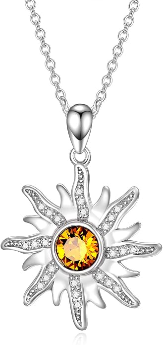 AOBOCO 925 Sterling Silver Sun and Moon Star Pendant Necklace with Simulated Birthstone, Birthday Christmas Jewelry Gift for Women Teen Girls