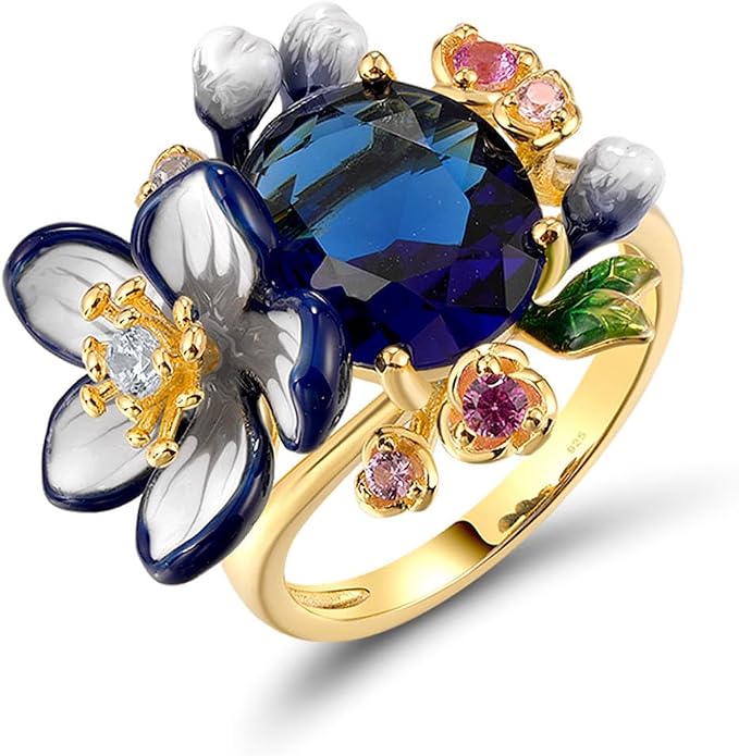 Santuzza 925 Sterling Silver Enamel Flower Ring for Women