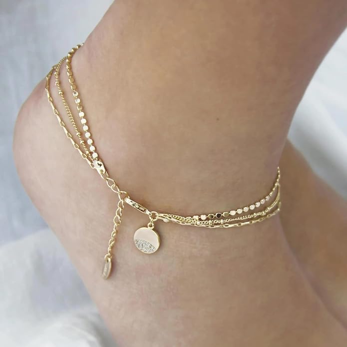 Ettika Anklets for Women. Anklet, 18k Gold or Rhodium Plated. Ankle Bracelets for Women, Jewelry